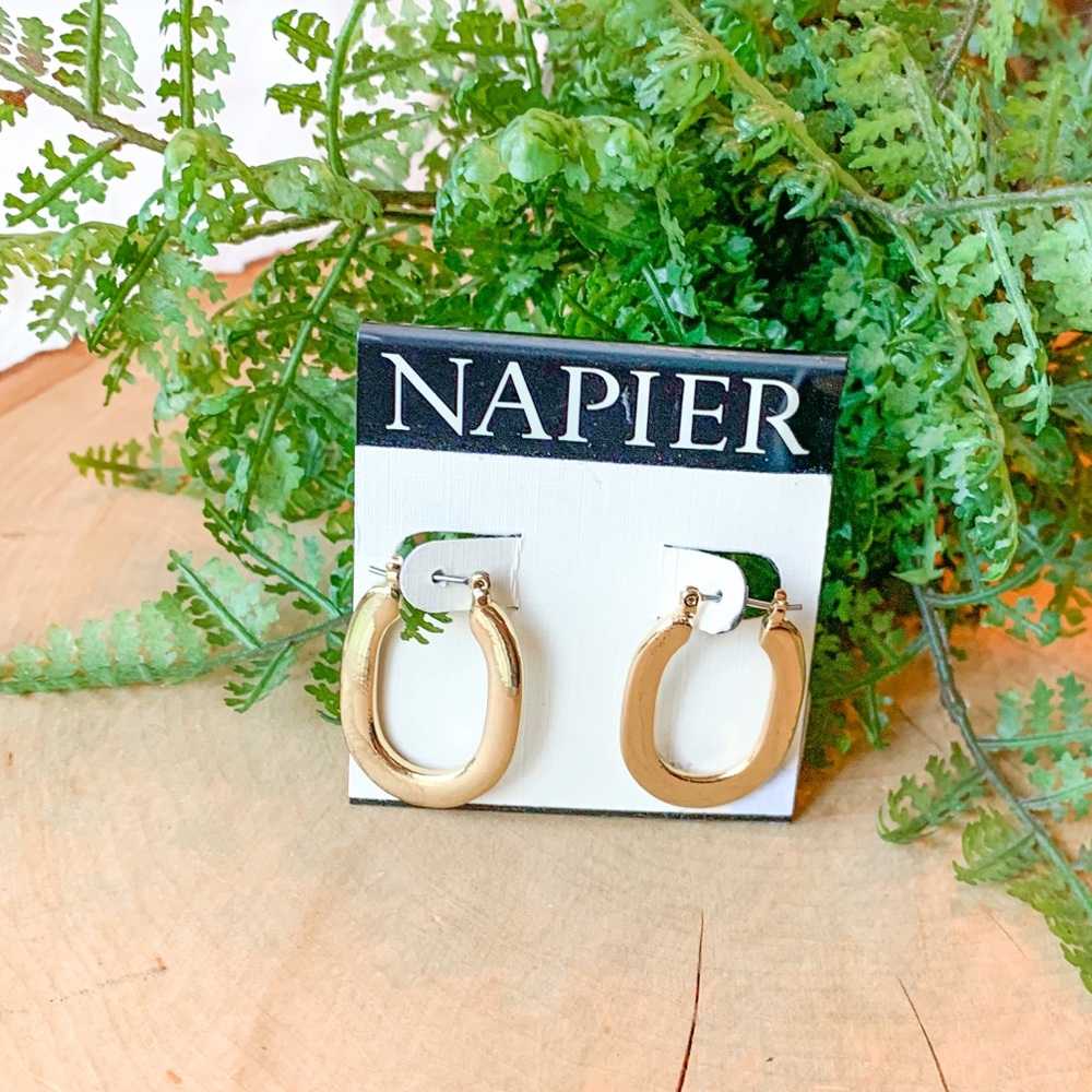 Vintage Napier Big Gold Chunky Oval Hoop Earrings